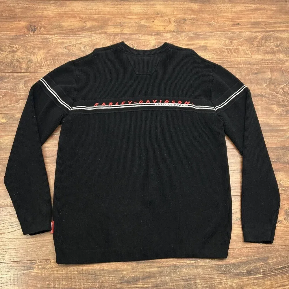 Harley Davidson‎ Knit Sweater Men L Black Red Spellout Pullover Crewneck Y2K Vtg